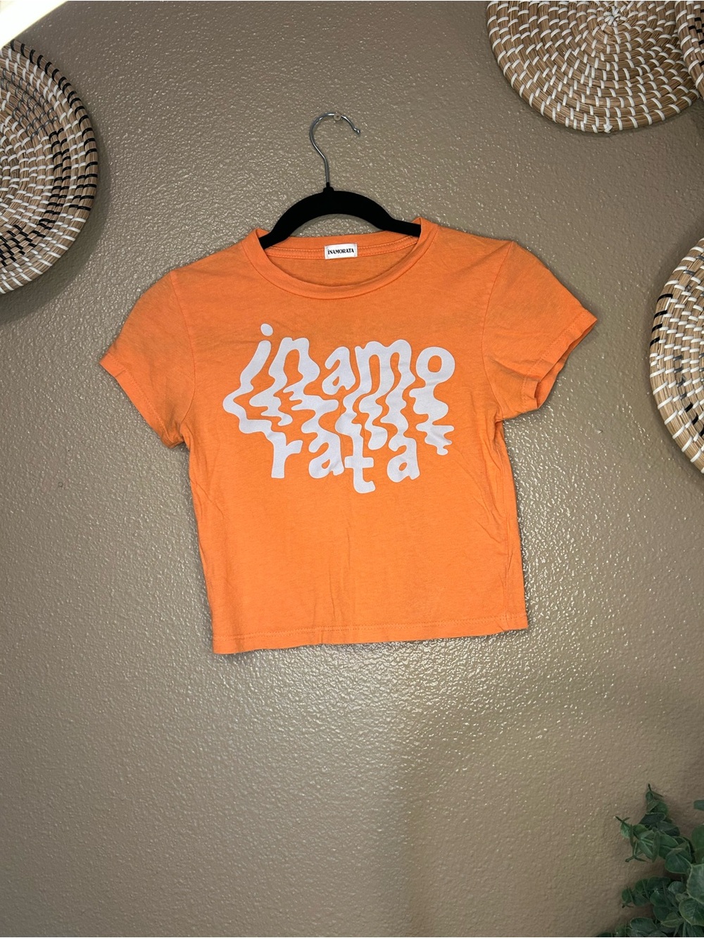 iNAMORATA Orange Graphic Crop Top